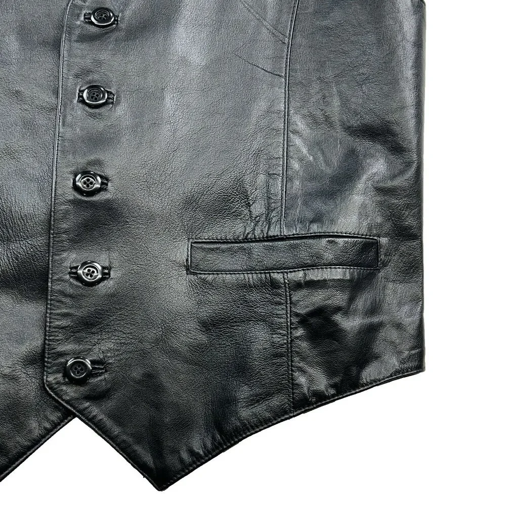 Wilsons Leather Vest Men's M Black Pockets Cinch Biker Motorcycle Y2K 90s - Picture 3 of 8